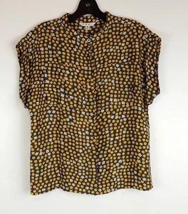 CAbi XS Gray & Yellow Silk Blouse Polka Dot #183 Short Sleeve - Picture 1 of 5