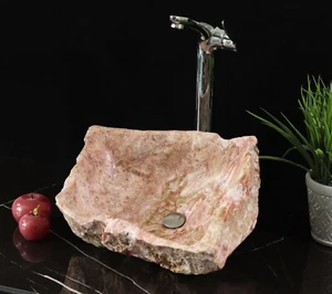 Onyx Stone Vessel Bathroom Sink, Pink and Beige Onyx Hand Basin, Luxury Bathroom - Picture 1 of 9