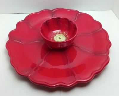 Plato para servir Laurie Gates BLOOM Poppy Chip & Dip NUEVO Foto 1 de 4