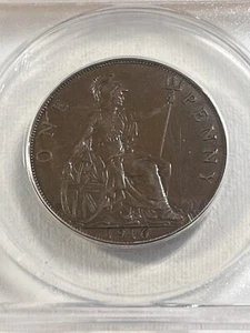1916 Great Britain 1 Large Penny Graded XF 45 Details Scratched by ANACS - Picture 1 of 4