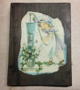 Placa colgante de pared de madera real de colección años 70/impresión de decoupage Holly Hobbie Girl Burnout - Imagen 1 de 8