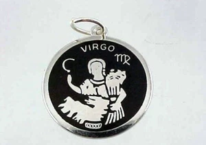 Vintage Sterling Silver Black Enamel VIRGO Zodiac Charm - Picture 1 of 2
