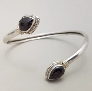 Vintage Solid Sterling Silver Garnet Glass Cabochon Bangle 925 - 16.7g - Picture 1 of 8