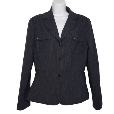 Blazer Larry Levine Mezcla Lana Moto Militar Chaqueta A Rayas Azul Mujer Talla 10 Foto 1 de 4