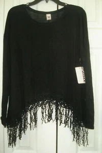 Damas Plus Top Tejido Bongo Negro con Flecos Talla 3X Nuevo con Etiquetas - Imagen 1 de 1