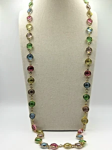 Collana multicolore cristallo austriaco taglio singolo lunetta aperta tono oro vintage - Foto 1 di 20