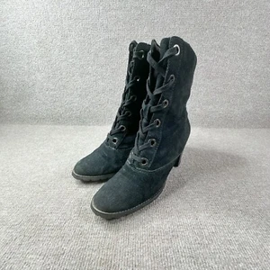 Sporto Boots Womens 9.5 Black Suede Lace Up Block Heels Shoes - Picture 1 of 10