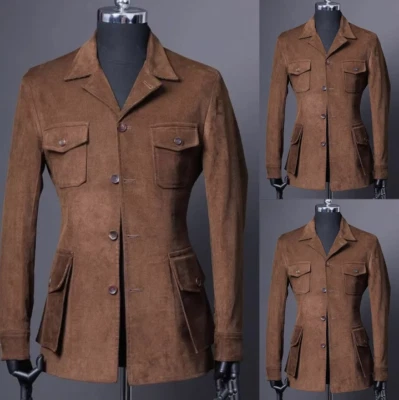 Suede Velvet Modern Wedding Coat For Men Single Breasted Slim Business Blazer - Image 1 of 4