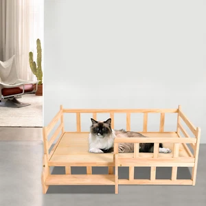Solid Pine Wood Pet Bed Frame Elevated Fence Dog Cat Bed Rounded Corners New - Picture 1 of 18