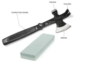 3in1 Hatchet Hammer Nail Puller Pry Bar Axe Doomsday Tools with Sharpener Stone - Picture 1 of 6