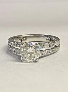 Diamond Engagement Ring 1.25 ct. J SI1 Center 1.65 tcw 950 Platinum Size 3 - Picture 1 of 11