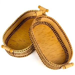 2-pc Beresta Birch Bark Bread Basket Set Russian Wood Serving Plate Set - Picture 1 of 14