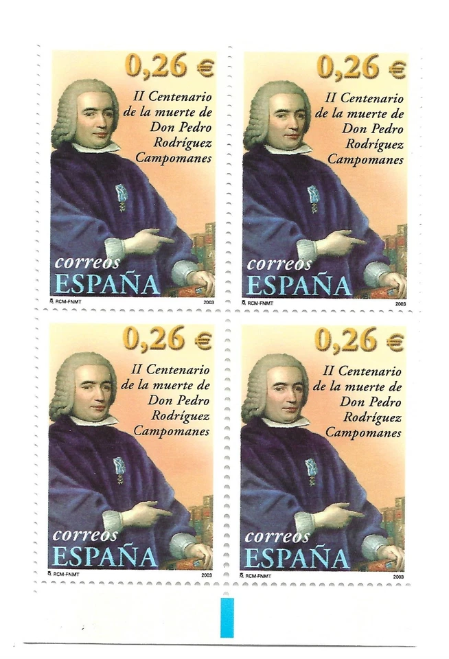 ESPAÑA. Año: 2003. CAMPOMANES. BLOQUE DE 4.  ( MNH ). BORDE DE HOJA  EDIFIL 3960 - Imagen 1 de 1