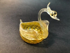 Murano Salviati glass Swan bowl gold flecks Italy mcm salt cellar dish - Picture 1 of 7