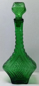 Decanter vintage MCM vetro verde Empoli "bottiglia genio" 14" c.1960-70s torre - Foto 1 di 12
