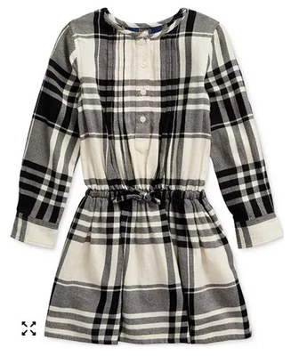 Polo Ralph Lauren Plaid Cotton Poplin Shirtdress Girls 12 L Sleeve Black Creme - Image 1 of 4
