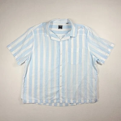 Camisa masculina Todd Snyder listrada azul GG acampamento botão leve sob medida - Imagem 1 de 4