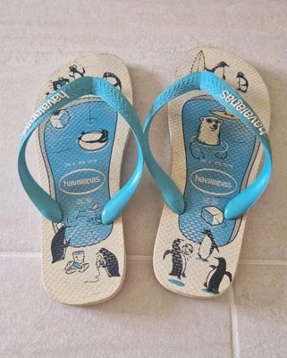 Havaianas * Flip Flop * Gr. 35/36 * Zehentrenner * Badelatschen * weiß blau - Bild 1 von 3