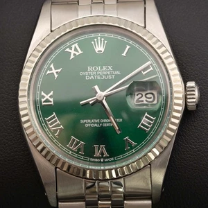 Rolex Datejust 16014 Acanalado Bisel Aniversario Reloj 36mm Verde Romano Esfera - Imagen 1 de 9