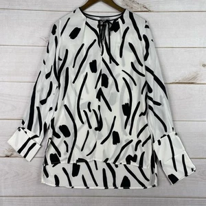 Diane Von Furstenberg Silk Shirt 8 100% Silk Slit Sleeve Black White Worn On TV - Picture 1 of 12