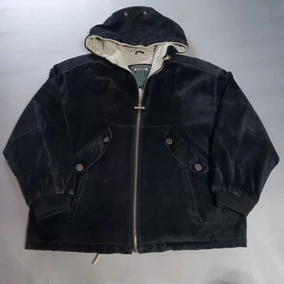 Authentic Winlit 1969 Mens M Dark Colored Leather Zip Up Hooded Jacket Pockets  - Image 1 of 4