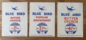 3 tarjetas de exhibición de Blue Bird Butter Crunch Sweet Shop Hunnington Worcestershire - Imagen 1 de 2