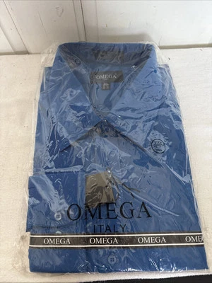 Camisa de vestir Omega Italia para hombre manga larga azul regular talla XL NUEVA CON ETIQUETAS Foto 1 de 4