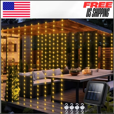 Solar Curtain LED Lights Waterproof with 8 Modes for Garden Patio Fence Gazebo - Image 1 of 4