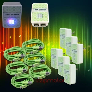 6X 4 USB PORT WALL ADAPTER+3FT CABLE POWER CHARGER DATA GREEN GALAXY NOTE NEXUS - Zdjęcie 1 z 1