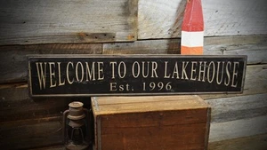 Welcome to Our Lake House Sign - Rustic Hand Made Vintage Wooden - Picture 1 of 1
