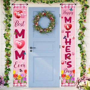 Happy Mother'S Day Porch Sign Banner Decoration, Best Mom Ever Hanging Door Bann - Picture 1 of 6