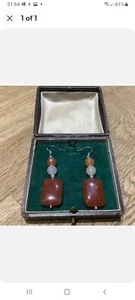 Sterling Silver Amber and Carnelian Earrings - Picture 1 of 1