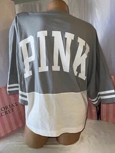 Victoria Secret PINK Semi Cropped Shirt XL Gray & White - Picture 1 of 2
