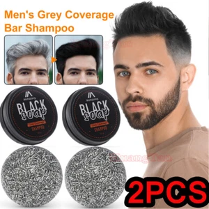 2~Mens Grey Coverage Bar Shampoo Hair Darkening Black Soap for Grey Hair Cover - Picture 1 of 18