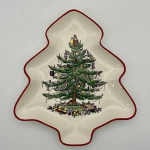RETIRED SPODE Christmas Tree w/ Red Trim England Trinket, Nut, Candy Dish MINT! - Picture 1 of 3