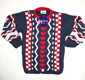 VINTAGE JJ POOLE ACRYLIC PULLOVER SWEATER YOUTH 7-8 GEOMETRIC HEARTS 90's NWT - Picture 1 of 16