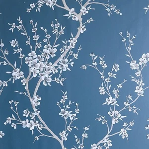 ARTHOUSE ORIENTAL GLITTER BLUE TRAIL TEAL WHITE BLOSSOM FLOWERS FLORAL WALLPAPER - Picture 1 of 15