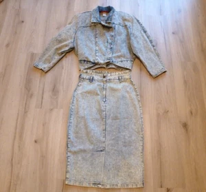 Vintage Denim Cropped Jacke und Kleid Acid Wash 80er USA WILD CHERRY S 2-teiliges Set - Bild 1 von 22
