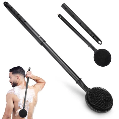 Cepillo de baño de mango largo de 24" para ducha, exfoliante corporal de fregado trasero telescópico Foto 1 de 4