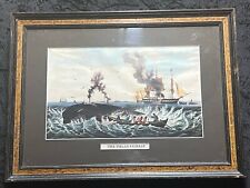 Vintage Wooden Framed Art Print-THE WHALE FISHERY-Decorative Two Tone Wood