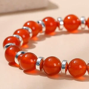 Bracciale 6-8MM Autentico Corniola Arancione Perline Tonde Elasticizzato 6-9" Uomo Donna - Foto 1 di 9