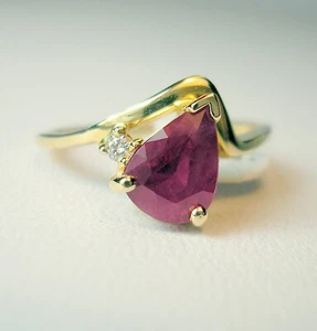 1.23 ct Genuine Natural Ruby & Diamond 14K Yellow Gold Ring Was $1,295 Video - Picture 1 of 10