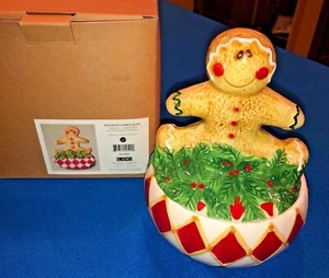 Lang Porcelain Candy Dish Gingerbread Man 2011 Holiday Harlequin with Lid - Picture 1 of 11