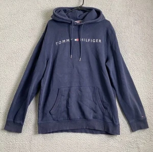 Tommy Hilfiger Sweatshirt Mens Extra Large Blue Pullover Logo Fleece Hoodie - Picture 1 of 10