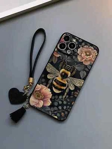 Floral Bee Shockproof Phone Case with Heart Wrist Strap For iphone Galaxy Redmi - Picture 1 of 15