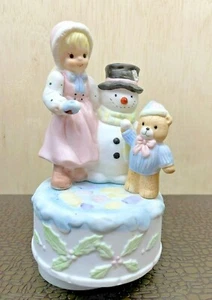 Precious Moments Style Music Box, Little Girl, Snowman and Teddy Bear * - Picture 1 of 6