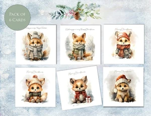 Aquarell Tiere Weihnachtskarten 6 Stück - Handarbeit & inklusive Umschläge - Bild 1 von 5