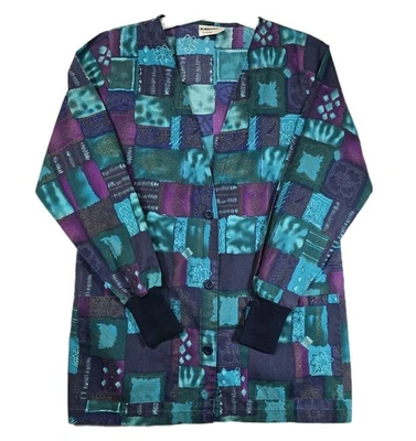 Landau 夹克尺寸小号多色拼布印花纽扣前口袋纽扣  — 第 1/4 张图片