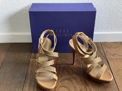 Sandalias Stuart Weitzman Cuero Parup Pantalla Dorada Malla Talla 9,5 M Foto 1 de 4