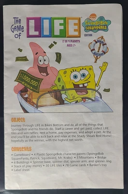 The Game of Life Sponge Bob Square Pants Edition Instructions Manual - Image 1 of 2